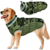 LeLePet winter dog coat with harness ensures secure, hands-free control during snowy walks.