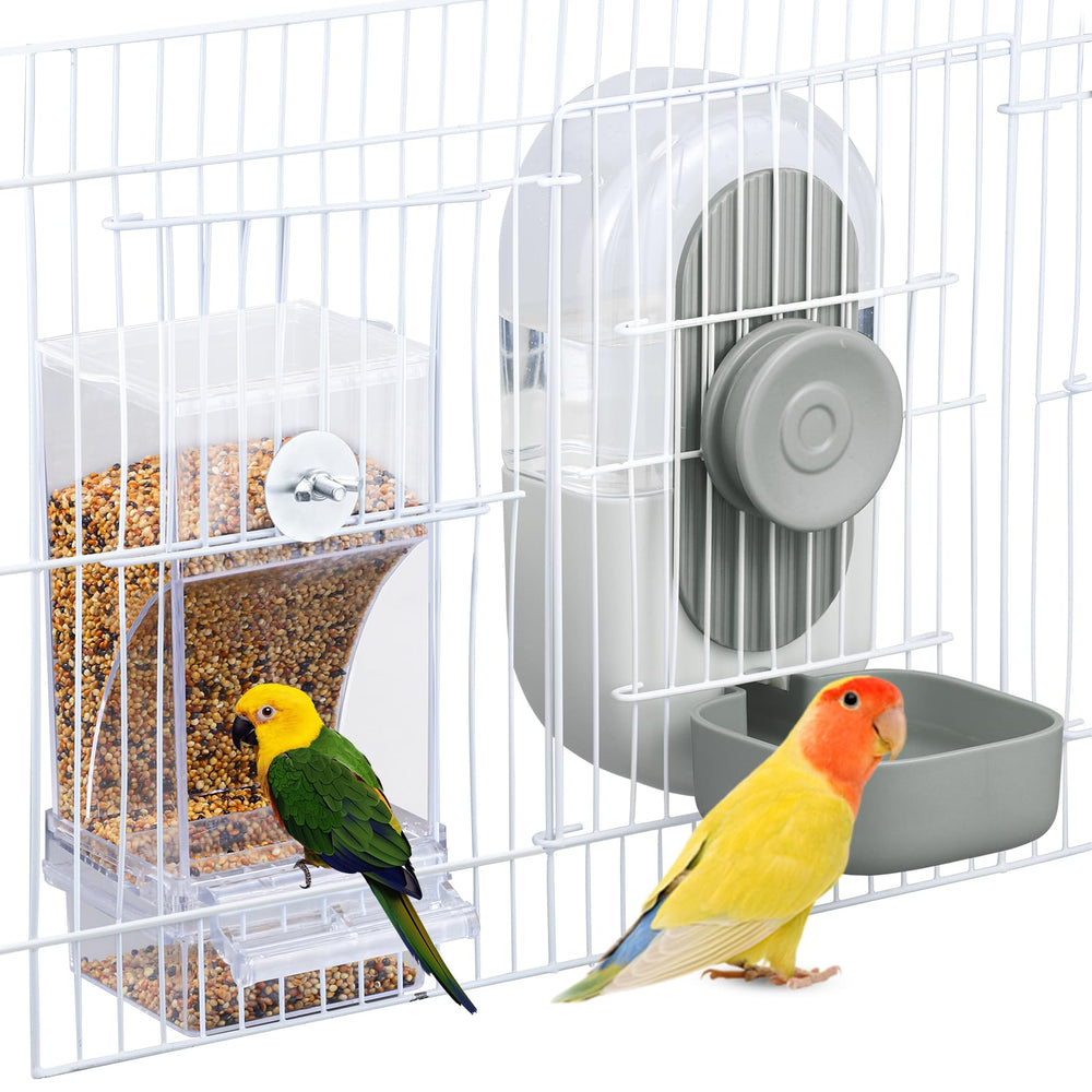 Lemtrflo no mess bird feeder and water dispenser mounted on cage for tidy feeding