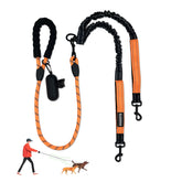 LEOSASA Double Dogs Leash with detachable main rope for two-pet walks.