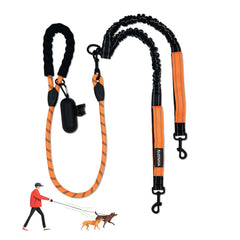 LEOSASA Double Dogs Leash with detachable main rope for two-pet walks.
