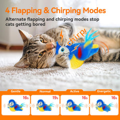 Lepawit bird-wings-flap-action highlights chirping sounds to attract cat attention.