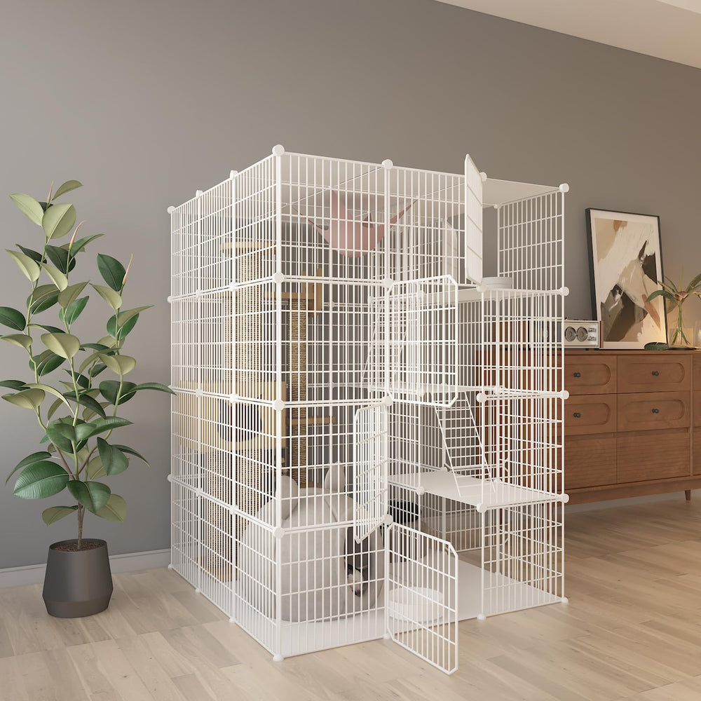 Leptzoa large 4-tier cat cage indoors with spacious 41in L by 41in W by 55in H layout for multiple pets.