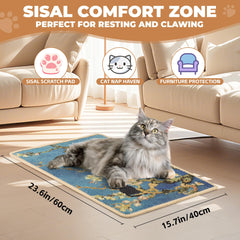 Lesissmer sisal scratch mat floor-use setup provides a durable scratching area for everyday play.