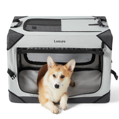 LE SURE Lesure collapsible dog crate front view with four-door access for easy entry and ventilation.