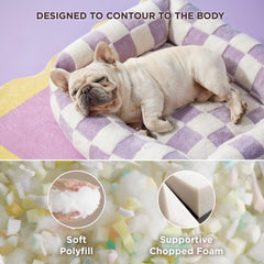 LE SURE dog bed side view highlights raised corners for neck and head comfort.