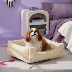 LE SURE fluffy dog bed medium top view shows beige rectangle shape for napping