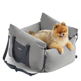 LE SURE Lesure small dog car seat front view shows secure headrest attachment for safety.