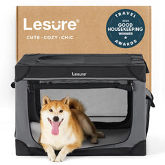 LE SURE soft collapsible dog crate front view enables easy travel and quick setup.