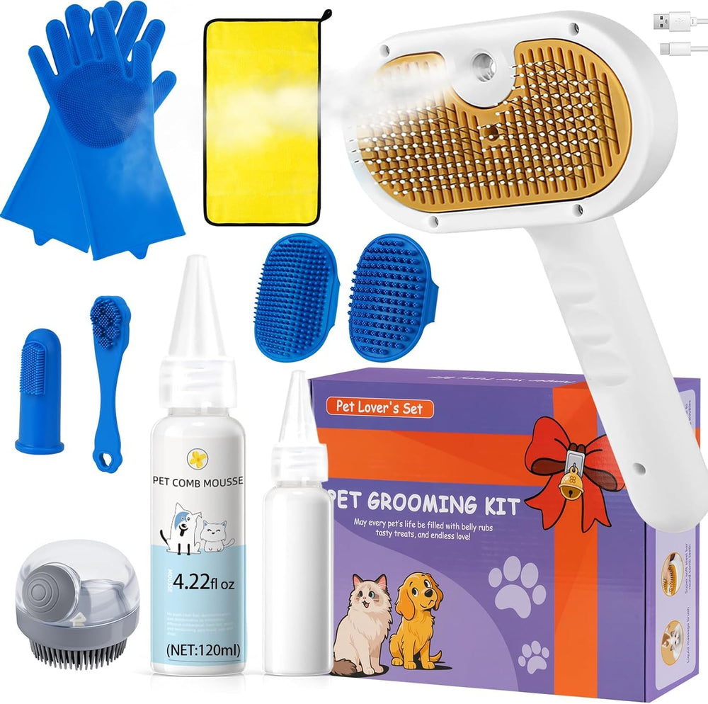 LetsFeed pet steam brush set steam brush gently mists fur for easier grooming and reduced shedding.