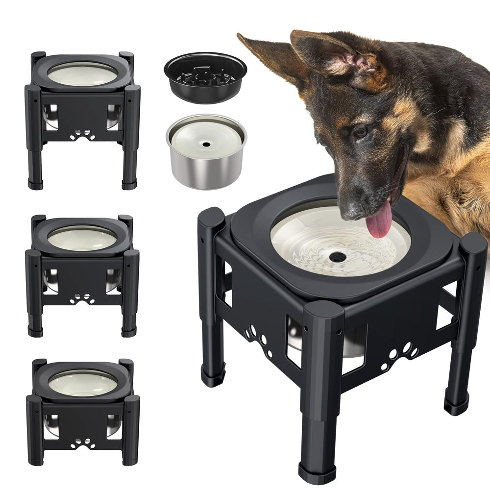 Lewondr elevated dog water bowl with no-spill disk showing controlled drinking
