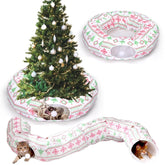 Leyndo Christmas cat tunnel around the tree skirt protects decorations during play.