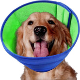 LH NTGR soft dog cone blue, front view, protects wounds while keeping dog comfortable.