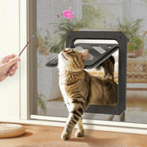 LIBBEPET cat door installed on screen door with magnetic flap for easy access and mosquito protection