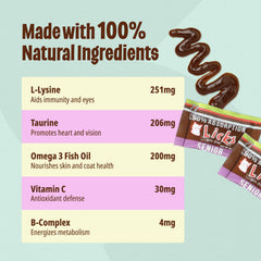 Licks Pill Free Senior Cat heart health supplement pack suggesting overall wellness in a palatable format.