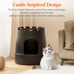 Lifewit Castle Cat House interior shows spacious litter area for easy cleaning