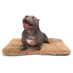 LIGENZ dog crate pad plush brown rose pattern for cozy large-dog sleeping.