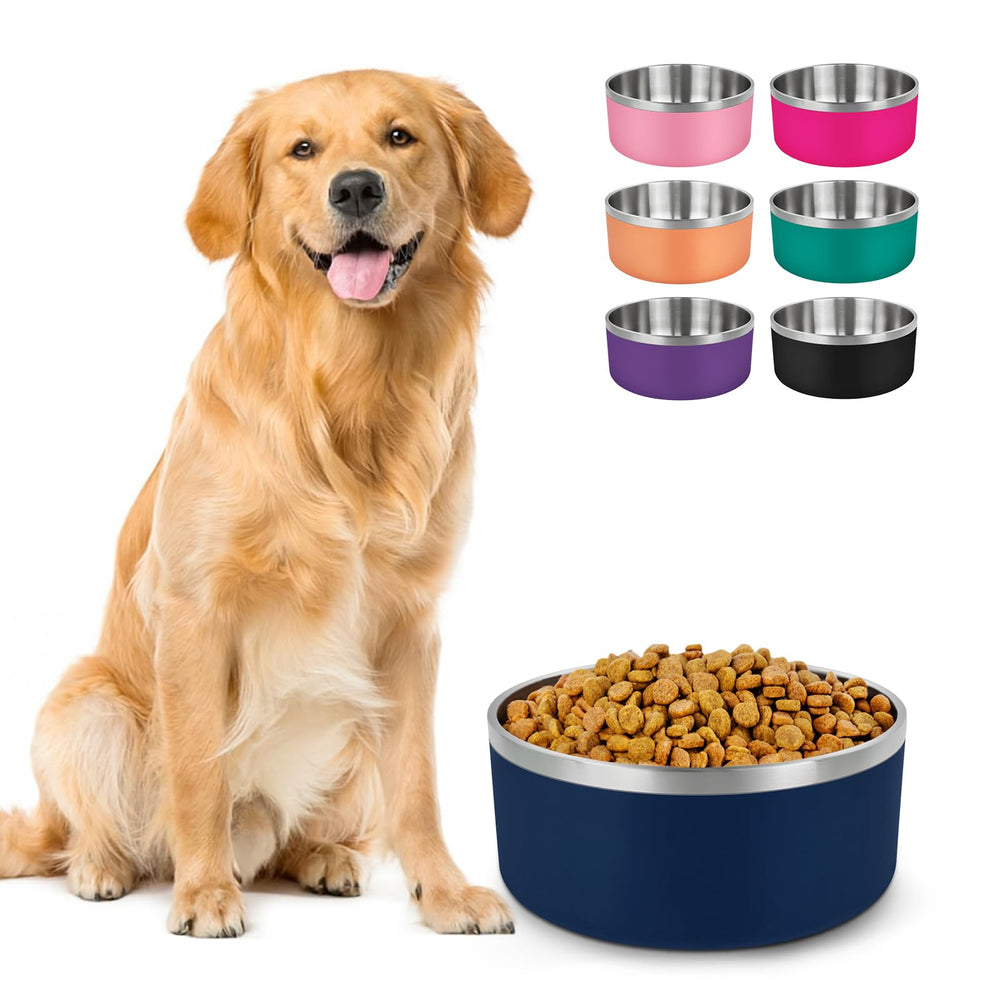 LIHONG stainless steel dog bowl 64oz blue, full view, featuring double-wall insulation.