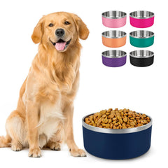 LIHONG stainless steel dog bowl 64oz blue, full view, featuring double-wall insulation.