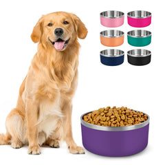 LIHONG stainless steel dog bowl with 64oz capacity and purple finish for rustproof durability.