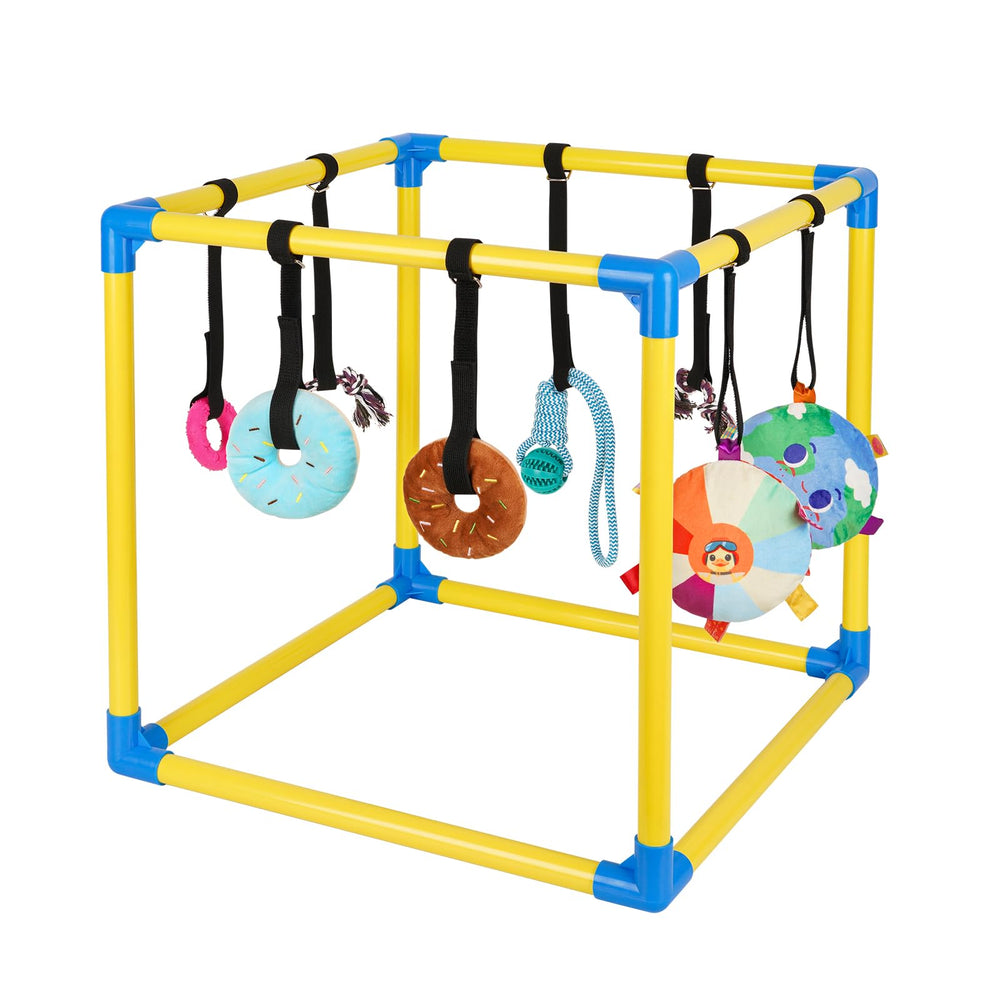 Liitrton puppy play gym with eight toys boosts indoor enrichment and playful activity