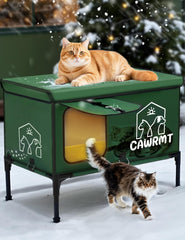 LiLadayd X-Large Heated Cat House outdoors offers winter shelter and warmth.