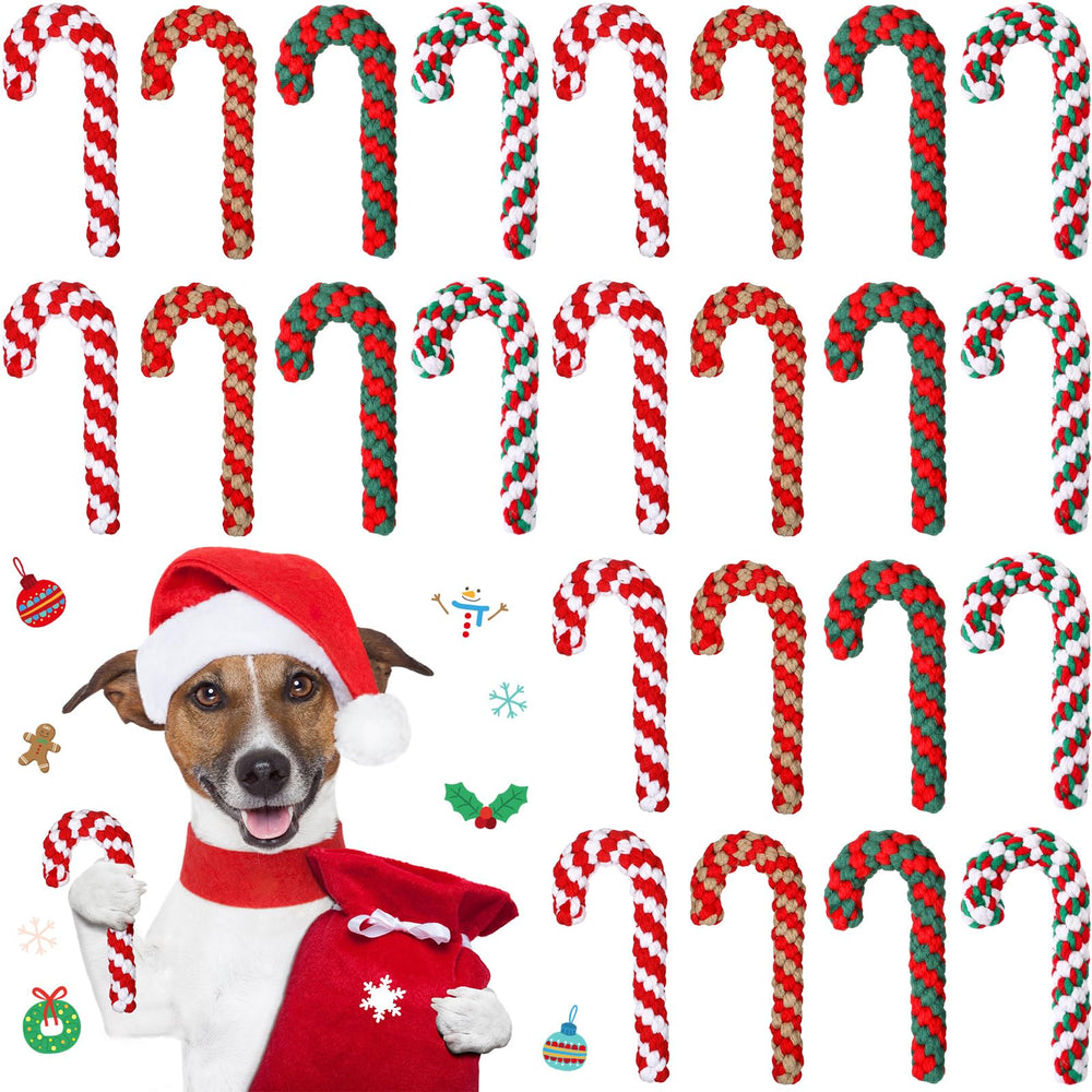Liliful Christmas candy-cane rope toy for puppies, ideal for chewing and festive fetch.