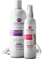 Lillian Ruff PRO brightening shampoo pour demonstrates coconut-based whitening for a refreshed coat.