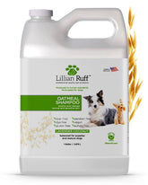 Lillian Ruff PRO Shampoo bottle highlights oatmeal formula for itch relief and hydration.