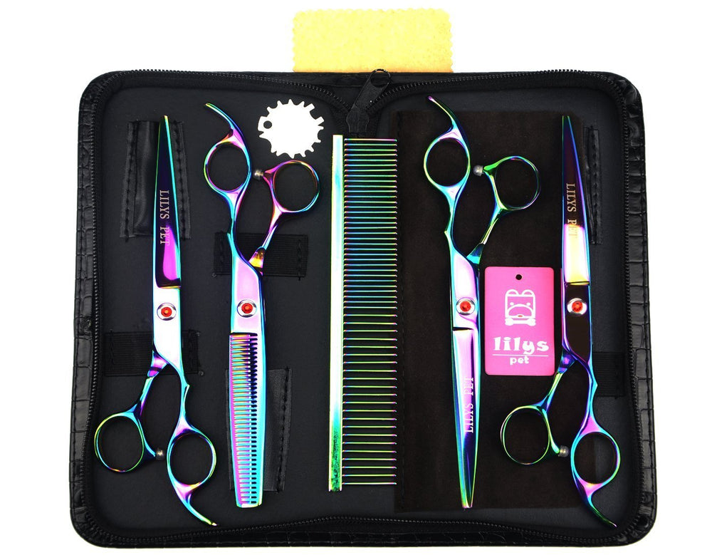 LILYS PET pro cutting-scissor 8in rainbow for precise coat trimming.