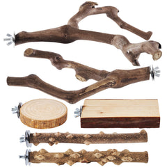 LIMIO 6-piece bird perch set in natural wood for a natural habitat with varied grip surfaces.
