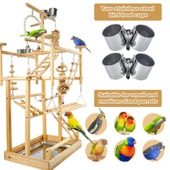 LIMIO Bird Playground natural wood construction supports a sturdy, safe play area.
