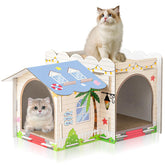 Lineshading 2-Story Cardboard Cat House assembly view shows quick setup for busy owners