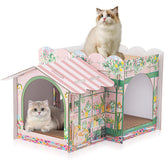 Lineshading two-story cardboard cat house assembly showing easy setup and cozy play space.