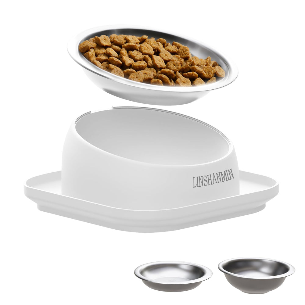 Linshanmin elevated tilted cat bowl stand for ergonomic feeding posture