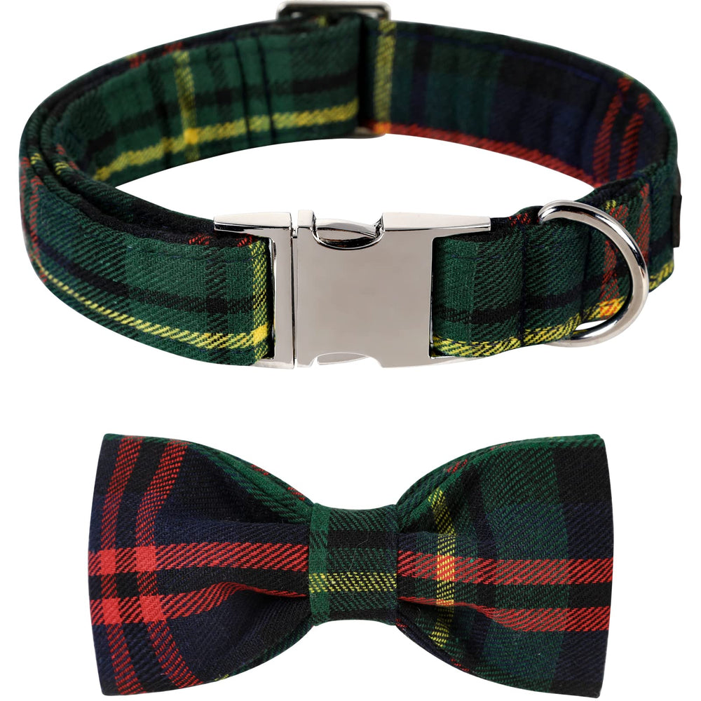 Lionet Paws Christmas dog collar bowtie green with metal buckle for festive walks