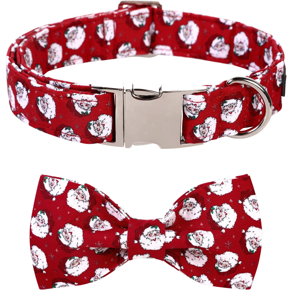 Lionet Paws Christmas dog collar with bowtie XXS on festive neck closeup