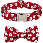 Lionet Paws Christmas dog collar with bowtie XXS on festive neck closeup