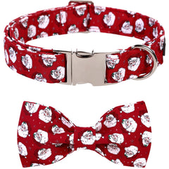 Lionet Paws Christmas dog collar with bowtie XXS on festive neck closeup