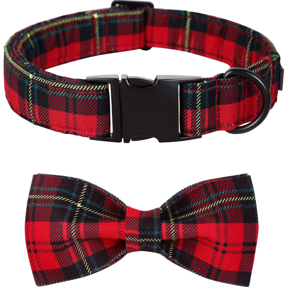 Lionet Paws Christmas dog collar with bowtie front view for festive photos