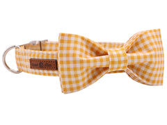 Lionet Paws dog collar with bowtie closeup showing soft cotton fabric and stylish detail