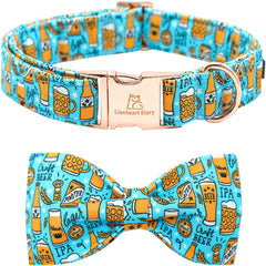 Lionheart Glory blue bow collar close-up with soft cotton and vibrant bow.