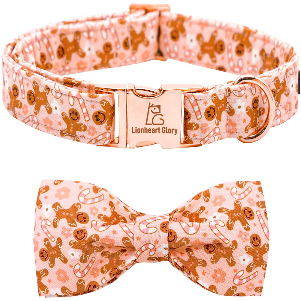 Lionheart glory Christmas dog collar pink bow closeup, festive holiday style
