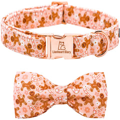 Lionheart glory Christmas dog collar pink bow closeup, festive holiday style