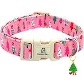 Lionheart Glory Christmas dog collar with pink tree design for festive photos