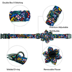 Lionheart Glory darkblue flower dog collar side view showing adjustable strap for comfort