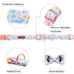 Lionheart Glory pink dog collar Sea Animals closeup highlighting durability for outdoor adventures.