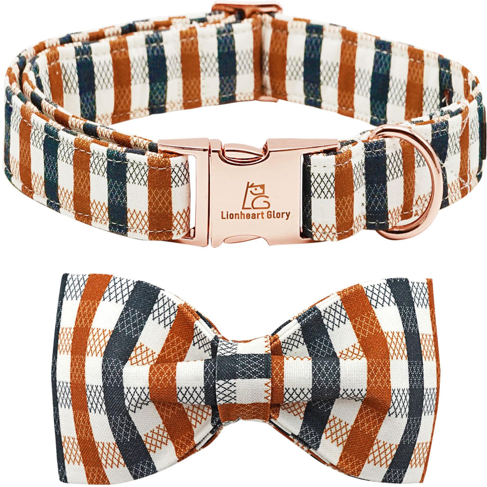 Lionheart Glory plaid dog collar with durable D-ring and soft cotton for daily wear.