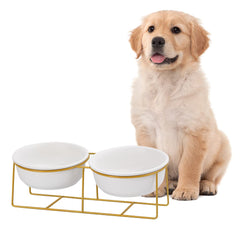 LIONWEI LIONWELI double elevated bowls on gold stand support relaxed feeding posture
