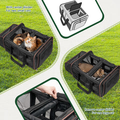LitaiL cat travel carrier expandable width demonstrates spacious interior.