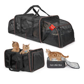 LitaiL cat travel carrier left compartment expands for two cats' lounging space.